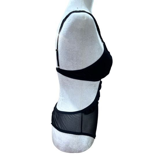 We Are HAH Lingerie Bodysuit Key To UR Heart Sheer Ruffle Black‎ Noir Revolve XS - Picture 8 of 10